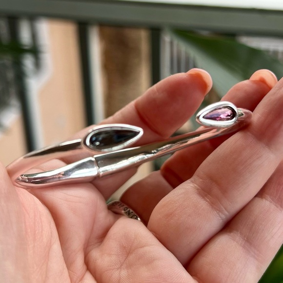 Elegant Cuff Bracelet with Pink and Gray Crystals - Picture 11 of 14